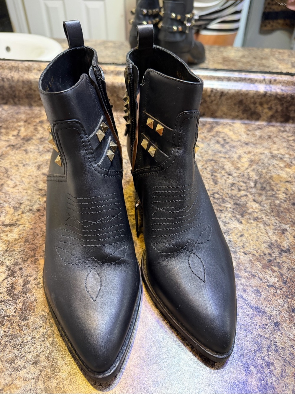 Valentino Garavani Black Pointed Toe Studded Ankle Boots